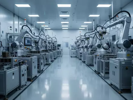 Ein steriler Reinraum in einer Halbleiterfertigungsanlage mit industriellen Produktionsmaschinen. - Foto: über boerse-global.de