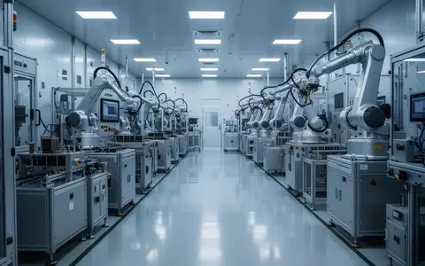 Ein steriler Reinraum in einer Halbleiterfertigungsanlage mit industriellen Produktionsmaschinen. - Foto: über boerse-global.de