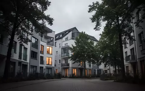 Eine ruhige Wohnstraße mit modernen Mehrfamilienhäusern in der Abenddämmerung, die die Herausforderungen bei der Wohnungssuche symbolisiert. - Foto: über boerse-global.de