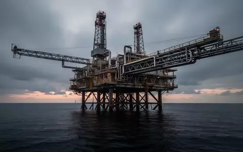 Industrielle Offshore-Ölplattform in einer abgelegenen Meereslandschaft bei Dämmerung. - Foto: über boerse-global.de