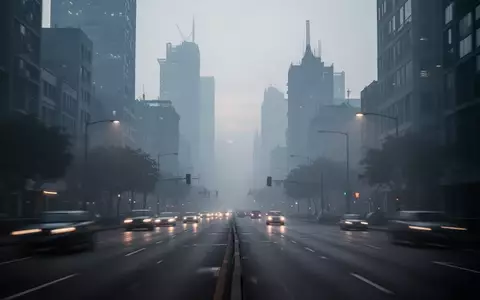 Eine neblige, urbane Stadtlandschaft mit dichter Luftverschmutzung und grauen Häuserfassaden in der Dämmerung. - Foto: über boerse-global.de