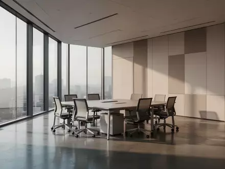 Ein minimalistisches, modernes Büro-Interieur mit klaren architektonischen Linien und weichem Tageslicht. - Foto: über boerse-global.de