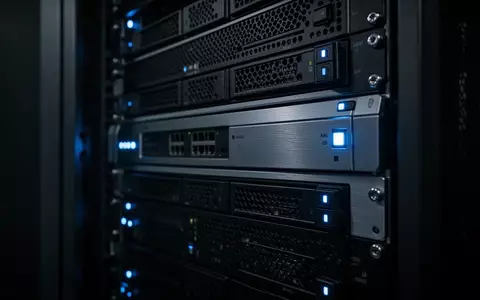 Nahaufnahme von technischer Server-Hardware in einem abgedunkelten Raum mit blauen Status-Leuchten. - Foto: über boerse-global.de