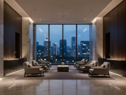 Ein minimalistisch gestalteter Hotel-Lobbybereich mit gedimmter Beleuchtung und edlen Materialien. - Foto: über boerse-global.de