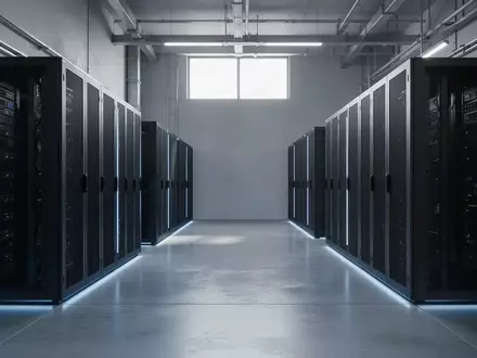Ein minimalistisch gestalteter, moderner Serverraum mit matten Racks und kühler Beleuchtung in einer aufgeräumten Umgebung. - Foto: über boerse-global.de