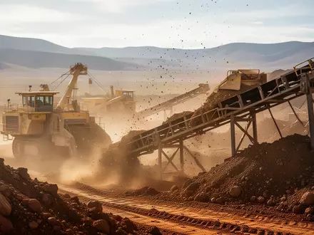 Goldminenbetrieb mit schweren Maschinen in einer weitläufigen Landschaft bei natürlichem Tageslicht. - Foto: über boerse-global.de
