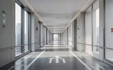 Ein moderner, minimalistischer Flur in einem Bürogebäude mit klaren architektonischen Linien und hellem Tageslicht. - Foto: über boerse-global.de
