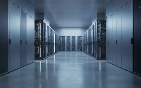 Ein minimalistisch gestalteter, moderner Serverraum mit blauer Beleuchtung und reflektierenden Böden. - Foto: über boerse-global.de