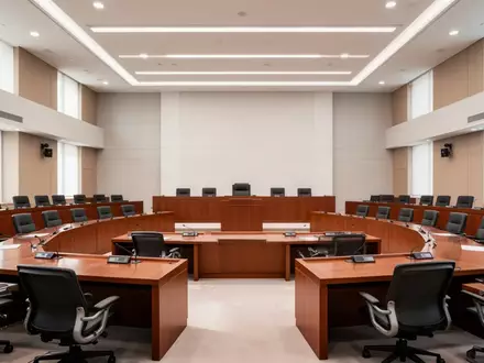 Ein leerer, modern gestalteter Ausschusssaal im südkoreanischen Parlament mit polierten Holzmöbeln und natürlichem Licht. - Foto: über boerse-global.de