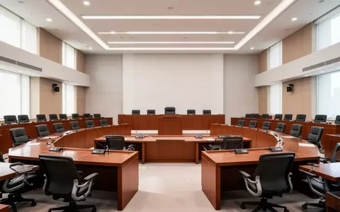 Ein leerer, modern gestalteter Ausschusssaal im südkoreanischen Parlament mit polierten Holzmöbeln und natürlichem Licht. - Foto: über boerse-global.de