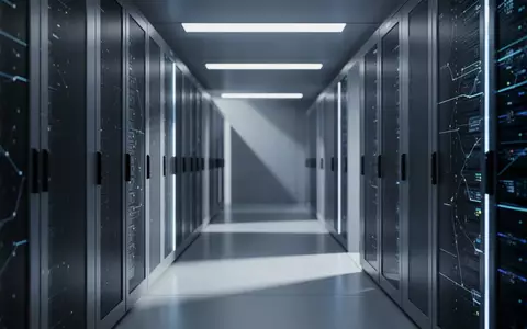 Abstrakte Ansicht eines modernen Serverraums mit kühler Beleuchtung und klaren architektonischen Linien. - Foto: über boerse-global.de