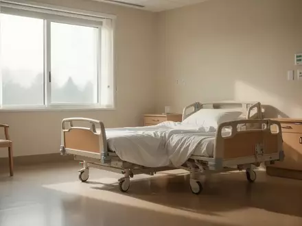 Ein helles, leeres Zimmer in einem modernen Pflegeheim mit einem ungemachten Bett und einfallendem Tageslicht. - Foto: über boerse-global.de