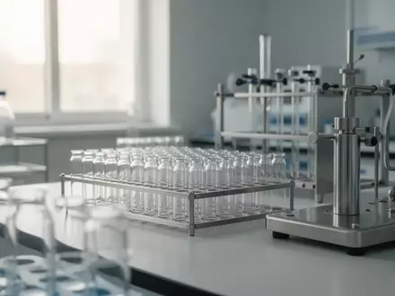 Ein steriles, helles klinisches Labor mit leeren Glasphiolen und Edelstahlequipment in einer ruhigen, professionellen Umgebung. - Foto: ĂĽber boerse-global.de