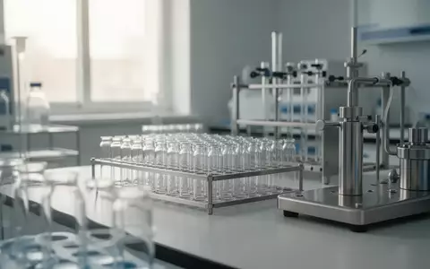 Ein steriles, helles klinisches Labor mit leeren Glasphiolen und Edelstahlequipment in einer ruhigen, professionellen Umgebung. - Foto: über boerse-global.de