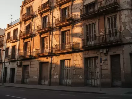 Ein mehrstöckiges, gealtertes Wohngebäude in einer städtischen Umgebung von Madrid mit verwitterter Fassade. - Foto: über boerse-global.de