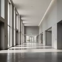 Ein minimalistischer, leerer Flur in einem modernen öffentlichen Gebäude bei Tageslicht. - Foto: über boerse-global.de