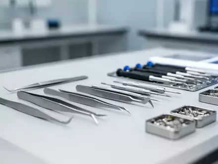 Ein professioneller, aufgeräumter Werkstattarbeitsplatz mit hochpräzisen Feinmechanik-Werkzeugen auf einer hellen Unterlage. - Foto: über boerse-global.de