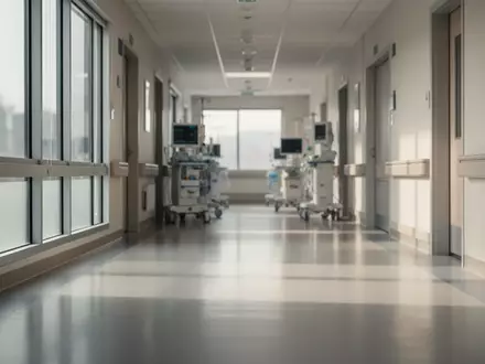 Ein heller, minimalistischer Krankenhausflur mit einfallendem Tageslicht und einer ruhigen, professionellen Atmosphäre. - Foto: über boerse-global.de