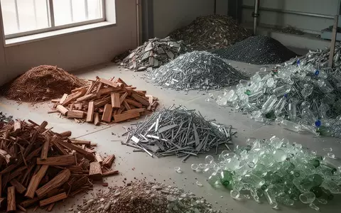 Sortierte Haufen aus verschiedenen Wertstoffen wie Holz, Metall und Glas in einer sauberen Sortieranlage. - Foto: über boerse-global.de