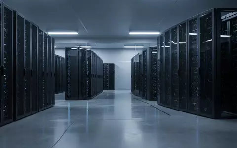 Ein moderner, minimalistischer Serverraum mit dunklen Kühlgehäusen in einer kühlen, bläulichen Beleuchtung. - Foto: über boerse-global.de