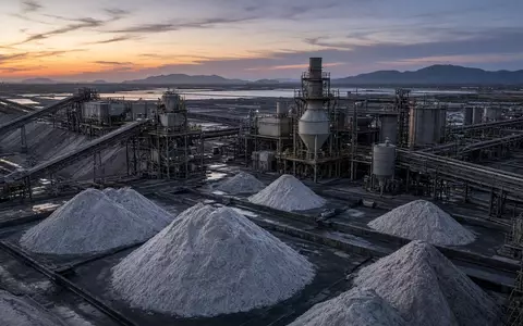 Industrielle Lithium-Verarbeitungsanlage bei Dämmerung mit Fokus auf Rohmaterialien und technischer Infrastruktur. - Foto: über boerse-global.de