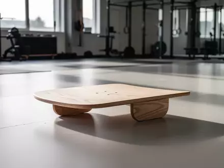 Ein hölzernes Balance-Board auf einem hellen Sportboden in einem sonnendurchfluteten Trainingsraum. - Foto: über boerse-global.de