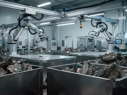 Moderne industrielle Anlage zur automatisierten Materialtrennung und Kreislaufwirtschaft in einer sterilen Umgebung. - Foto: über boerse-global.de