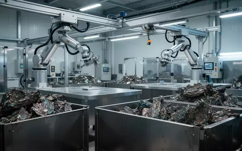 Moderne industrielle Anlage zur automatisierten Materialtrennung und Kreislaufwirtschaft in einer sterilen Umgebung. - Foto: über boerse-global.de