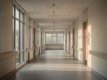Ein ruhiger, modern gestalteter Krankenhausflur mit einfallendem Tageslicht und minimalistischer Architektur. - Foto: über boerse-global.de