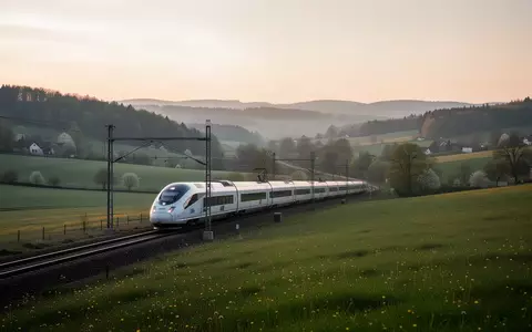 Ein moderner Schnellzug fährt durch eine ländliche Landschaft in Deutschland bei Sonnenaufgang. - Foto: über boerse-global.de