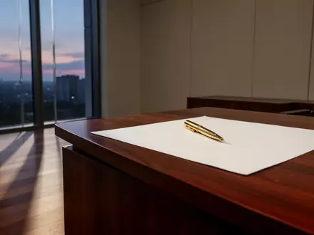 Ein minimalistischer Schreibtisch mit einem leeren Blatt Papier in einem hellen, modernen Büro. - Foto: über boerse-global.de