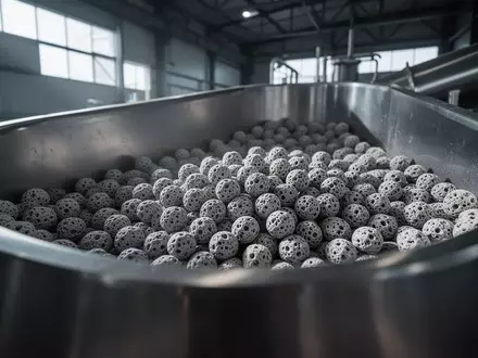 Nahaufnahme von synthetischen Zeolith-Pellets in einem industriellen Behälter zur Gasaufbereitung. - Foto: über boerse-global.de