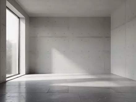 Minimalistischer, moderner Innenraum mit Betonwänden und weichem Tageslichteinfall, keine Personen oder Technik sichtbar. - Foto: über boerse-global.de
