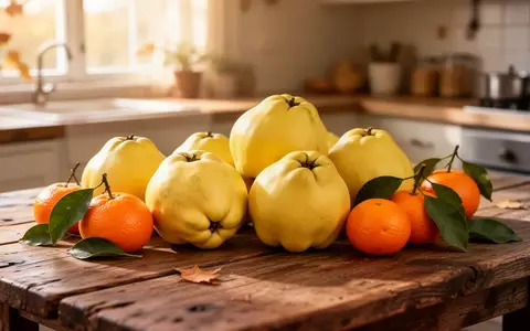 Frische Quitten und Mandarinen auf einem rustikalen Holztisch im herbstlichen Licht - Foto: über boerse-global.de