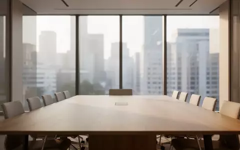 Ein heller, moderner Konferenzraum mit einem großen Holztisch und Blick auf eine Stadtkulisse bei natürlichem Licht. - Foto: über boerse-global.de