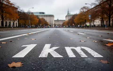 Leere Asphaltfläche einer Marathonstrecke in Berlin mit weißen Bodenmarkierungen bei bewölktem Himmel. - Foto: über boerse-global.de