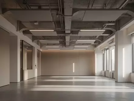 Modernes, offenes Büro mit architektonischen Akustikpaneelen an der Decke und diffuser, natürlicher Beleuchtung. - Foto: über boerse-global.de