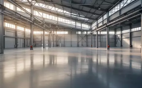 Ein weitläufiges, leeres Industrie-Lagerhaus mit poliertem Betonboden und einfallendem Tageslicht. - Foto: über boerse-global.de