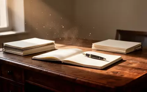 Ein minimalistischer Schreibtisch mit offenen Notizbüchern und einem Füller in natürlichem Sonnenlicht. - Foto: über boerse-global.de