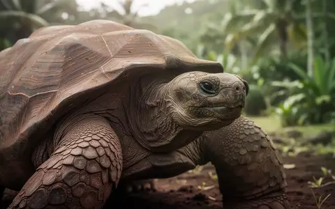 Nahaufnahme der strukturierten Haut und des Panzers einer Riesenschildkröte in einer natürlichen Umgebung. - Foto: über boerse-global.de