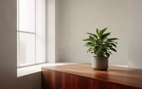 Ein minimalistischer, heller Raum mit einer Pflanze auf einem Holztisch, der Ruhe und psychische Stabilität vermittelt. - Foto: über boerse-global.de