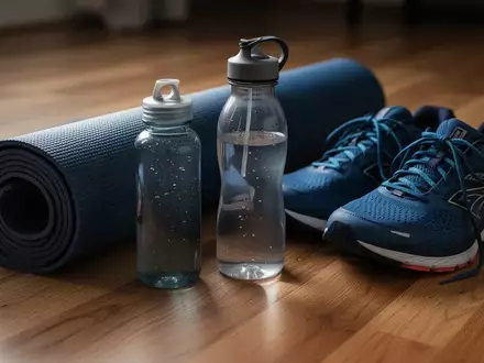 Symbolbild: Yogamatte, Trinkflasche und Laufschuhe - Foto: über boerse-global.de