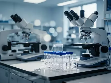 Ein modernes, steriles hämatologisches Labor mit präzisen Analysegeräten und Glasgefäßen auf einem sauberen Arbeitstisch. - Foto: über boerse-global.de