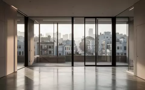 Ein minimalistischer, moderner Innenraum mit poliertem Betonboden und großen Fenstern in San Francisco bei Tageslicht. - Foto: über boerse-global.de