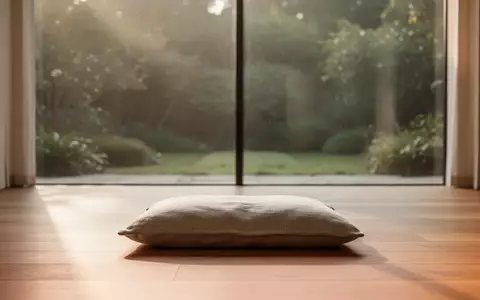Ein minimalistischer, sonnendurchfluteter Raum mit einem Bodenkissen vor einem Fenster mit Blick ins Grüne. - Foto: über boerse-global.de