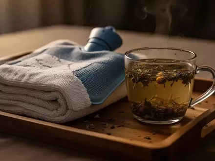 Symbolbild: Wärmflasche, Handtuch und Kräutertee - Foto: über boerse-global.de