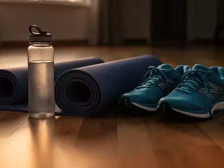 Symbolbild: Yogamatte, Trinkflasche und Laufschuhe - Foto: über boerse-global.de