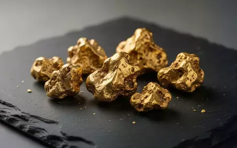 Nahaufnahme von rohen Goldnuggets auf einer dunklen Schieferoberfläche. - Foto: über boerse-global.de