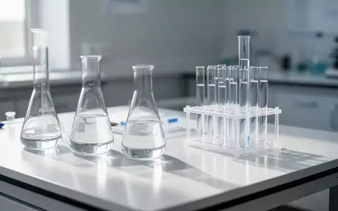 Glaslaborausrüstung auf einem sauberen, weißen Labortisch in einer hellen, klinischen Umgebung. - Foto: über boerse-global.de