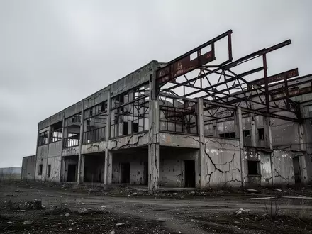 Ein verfallendes Industriegebäude in einer tristen Landschaft als Symbol für wirtschaftliche Stagnation. - Foto: über boerse-global.de